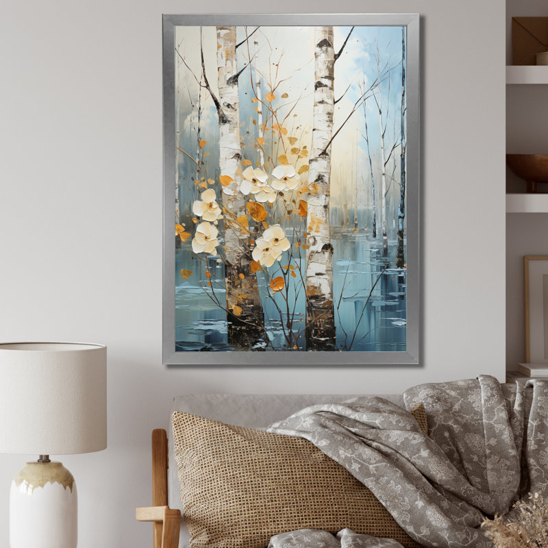 Birch Woods Winter Whispers V, H 40 po x l 30 po x P 1,5 po, Cadre photo argenté