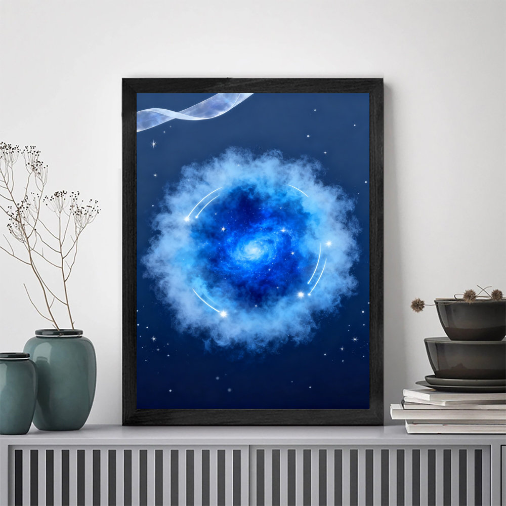 Winston Porter Black Framed Vintage Blue Galaxy Wall Art Retro Style ...