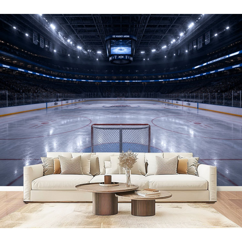 Murale auto-adhésive moderne pour la chambre à coucher Peel and Stick L 100 po x l 144 po - avec impression spectaculaire de stade de hockey