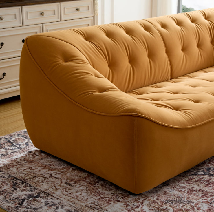 Najya Captivating 89" Reception Sofa with Solid Wood Frame and Tufted Elegance Decor, Orange
