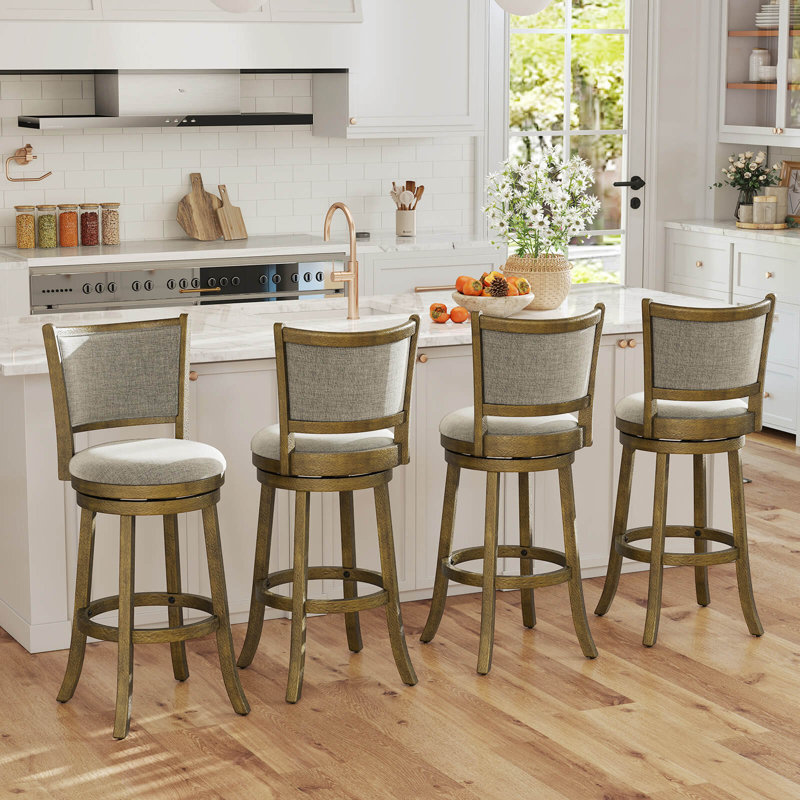 Ensemble de 2 tabourets pivotants 30 po, avec dossiers et structure en bois, chaises de bar rembourrées, 2, 30