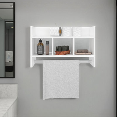 Bath Shelf With Towel Bar, Open Shelf, And Storage Space