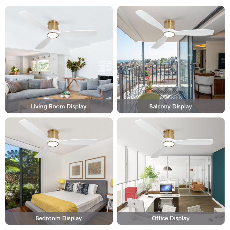 Moderne 52 po Ventilateur de plafond intelligent à DEL à intensité variable avec lumière blanche et télécommande à 6 vitesses