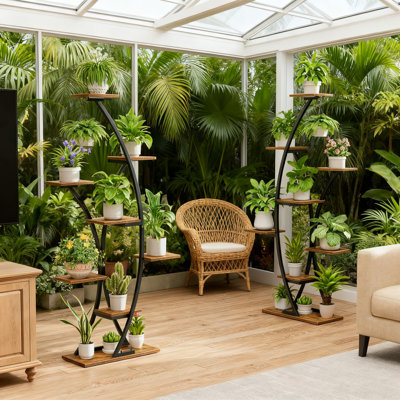 64-Inch 2-Pack Indoor Plant Stand With Grow Lights, 8-Tier Curved Plant Shelf For Multiple Plants, Tall Lighted Corner Display Stand For Living Room A by 17 Stories