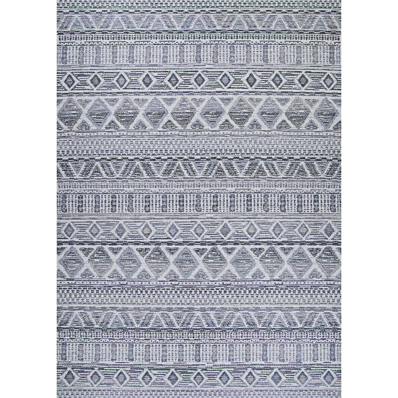 Wilsey Performance Geometric Aluminum Grey Indoor Outdoor Rug, Runner 2'3" x 11'9"