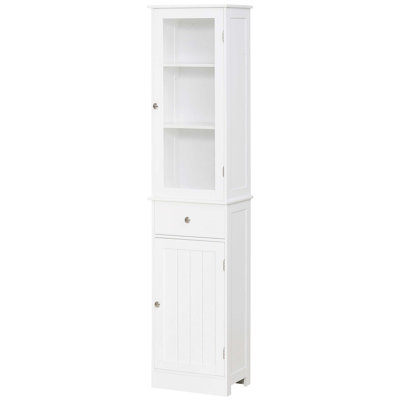 Armoire de rangement pour salle de bain mince Kleankin, grande armoire de salle de bain, tour en lin étroite avec porte en acrylique, tiroir et tablettes