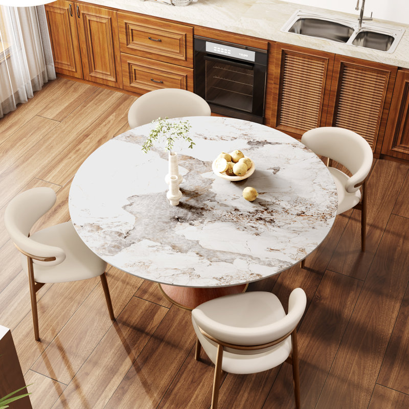 Jetta 5 - Piece Kitchen Dining Table Set Mid-Century Style Solid Wood Pedestal (1 Table 4 Chairs)