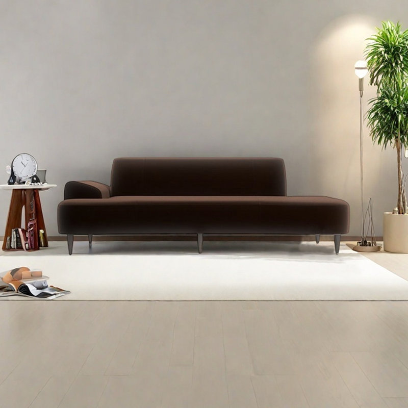 Luxurious minimalist sponge lounge chair, Left Hand Facing, Brown Velvet