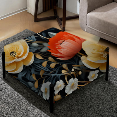 Contemporary Poppy Essence Fusion Floral Field - Grand repose-pieds carré floral