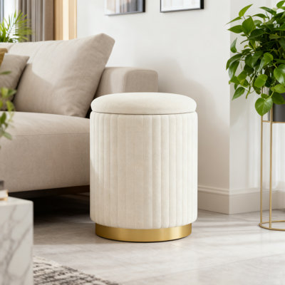 Velvet Round Upholstered Vanity Stool Storage  Ottoman