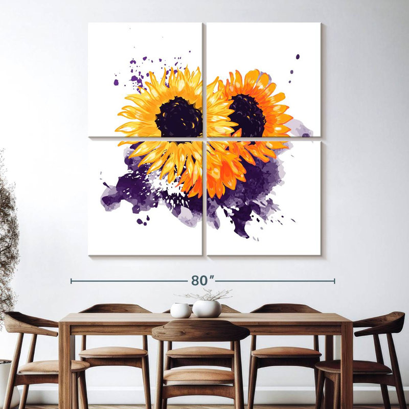 Harnek tournesol encre éclaboussure, H 74 po x l 74 po