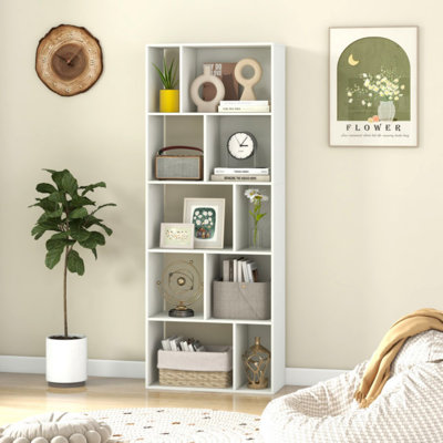 63 Inch 5-Tier Geometric 10-Cube Bookshelf Tall Bookcase
