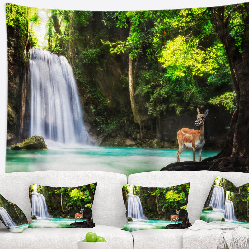 Paysage photo erawan cascade tapisserie, H 32 po x l 39 po
