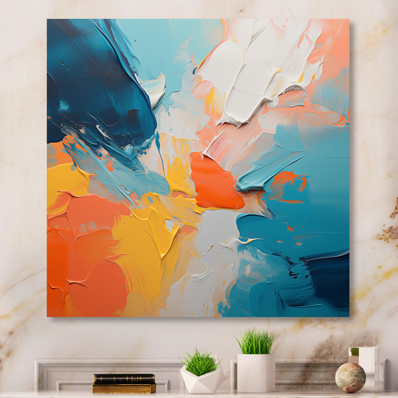 «Blue and Orange Paint Abstract Expression 3», art mural abstrait, H 30 po x l 30 po x P 1,5 po, Toile tendue