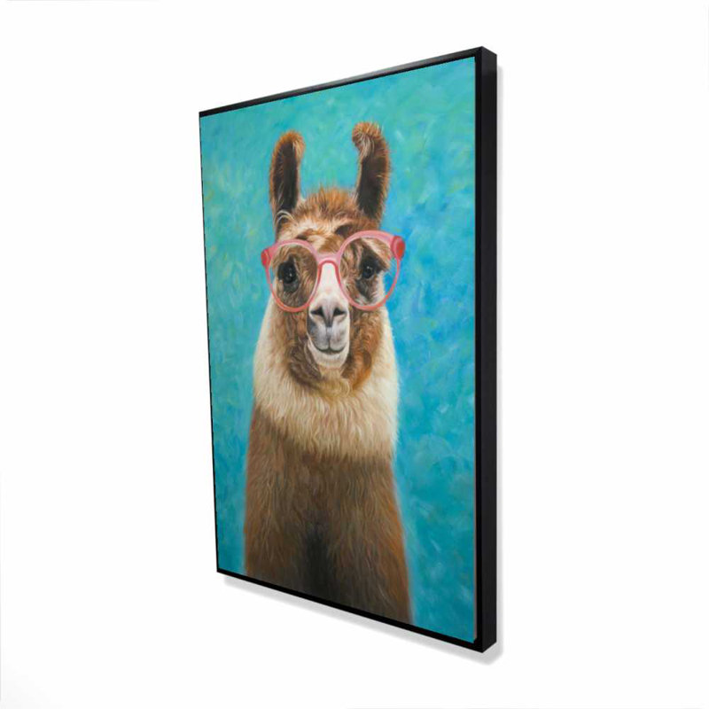 Lama adorable - Animaux turquoise encadrés, décoration sur toile