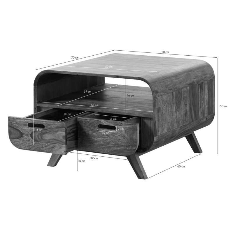 Solid Wood Four Leg Coffee Table with Storage, Tan