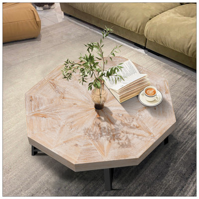 Table basse octogonale en bois à motif patchwork vintage pour salon