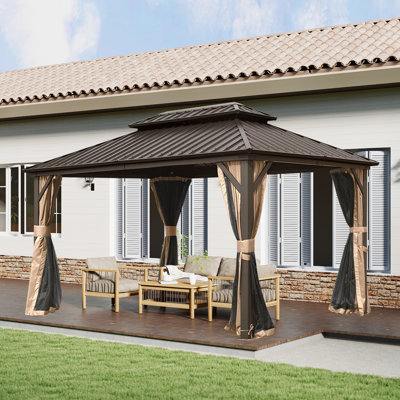 Galvanized Steel Patio Gazebo with Overhang Slope-design Double Roof