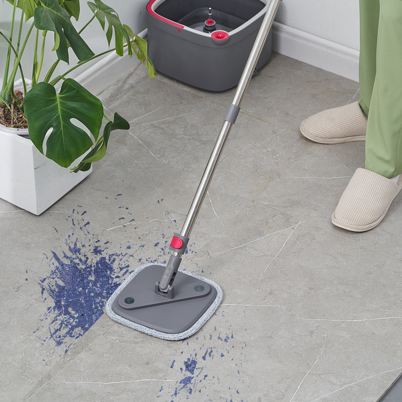 TrueClean Gray Microfiber Spin Mop & Bucket System with Silicone Sweeper