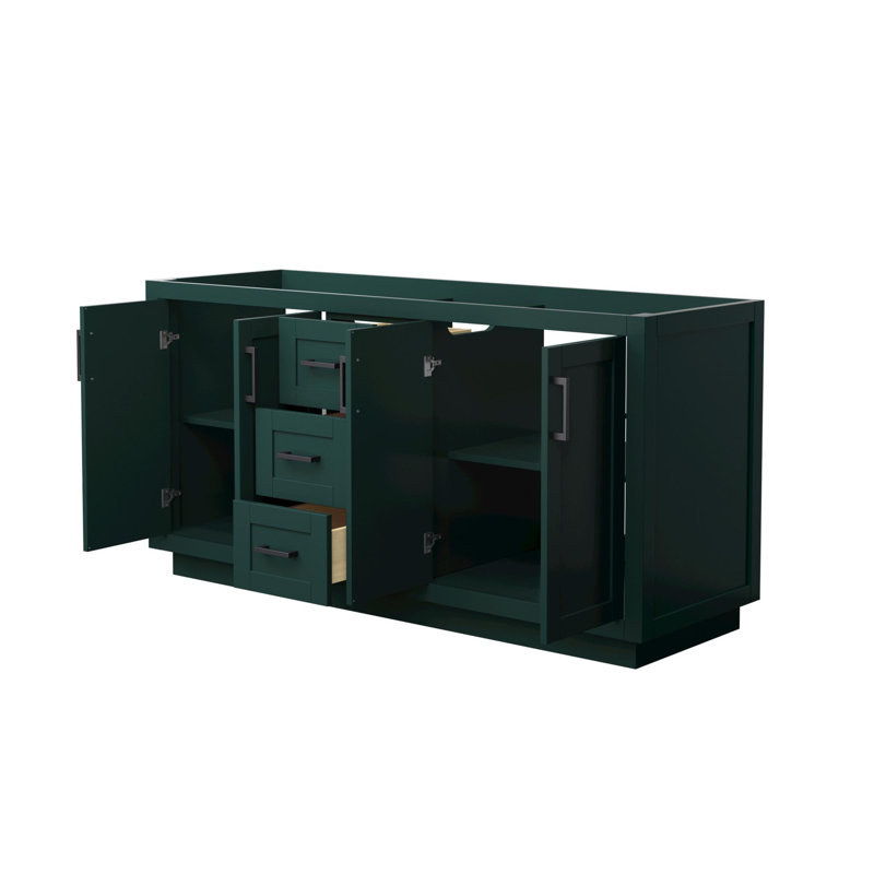 Base de meuble-lavabo double autoportant de 65,25 po Miranda seulement, Vert / noir mat