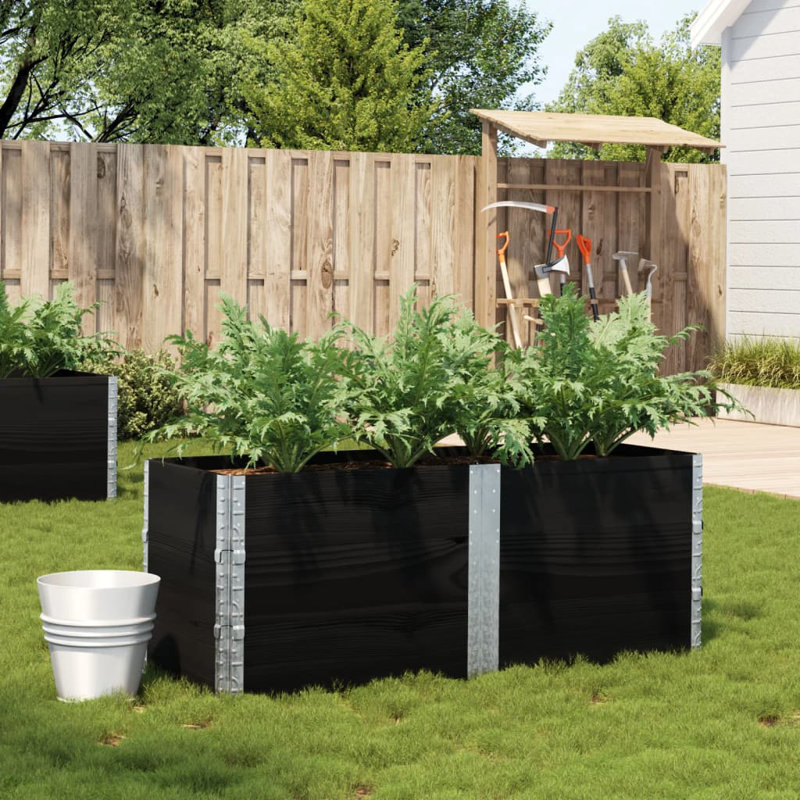Corliss Wood Planter Box, Black, 23.82" H x 59.06" W x 19.69" D