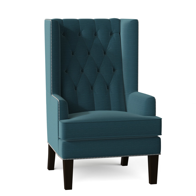 Fauteuil à oreilles capitonné de 30 po de largeur Searle, Turquoise Lucky, Acajou