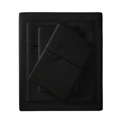 Très grand drap 4 pièces très grand - mélange de coton 1500 fils, infroissable, passepoil profond pour matelas 18 po, tissage, 2 taies d'oreiller, lavable, plissé noir - jusqu'à 18 po, tissage ultra doux, machine