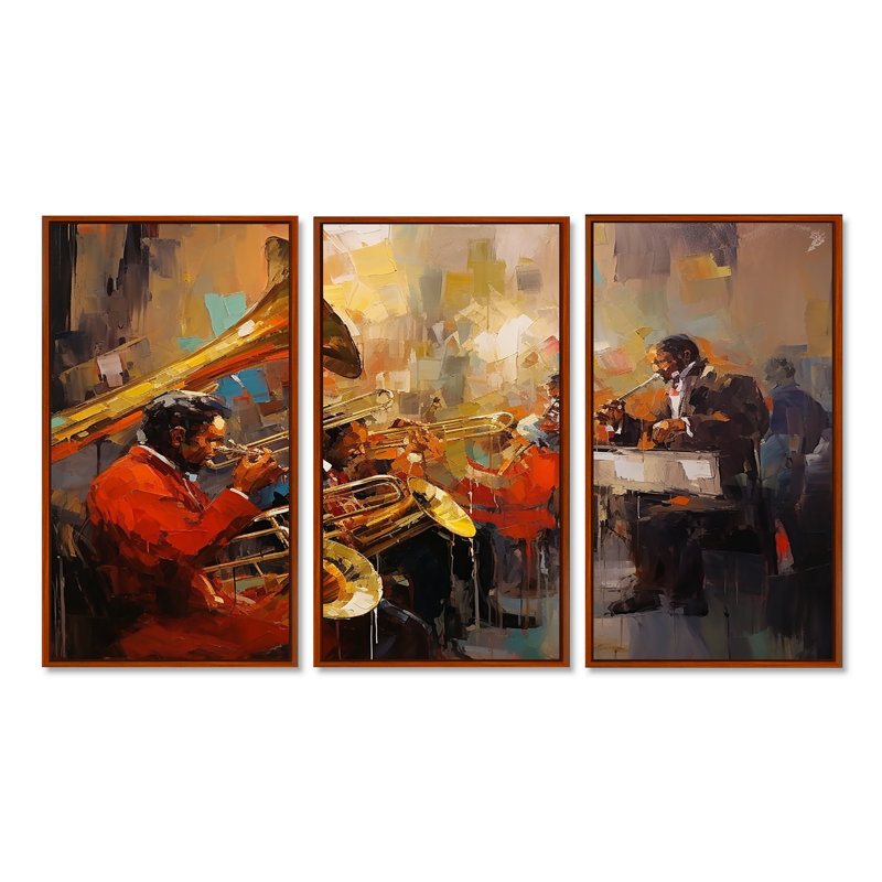 Ensemble d'art mural Orlane - Musicien, H 40 po x l 60 po x P 1 po, Cadre flottant brun