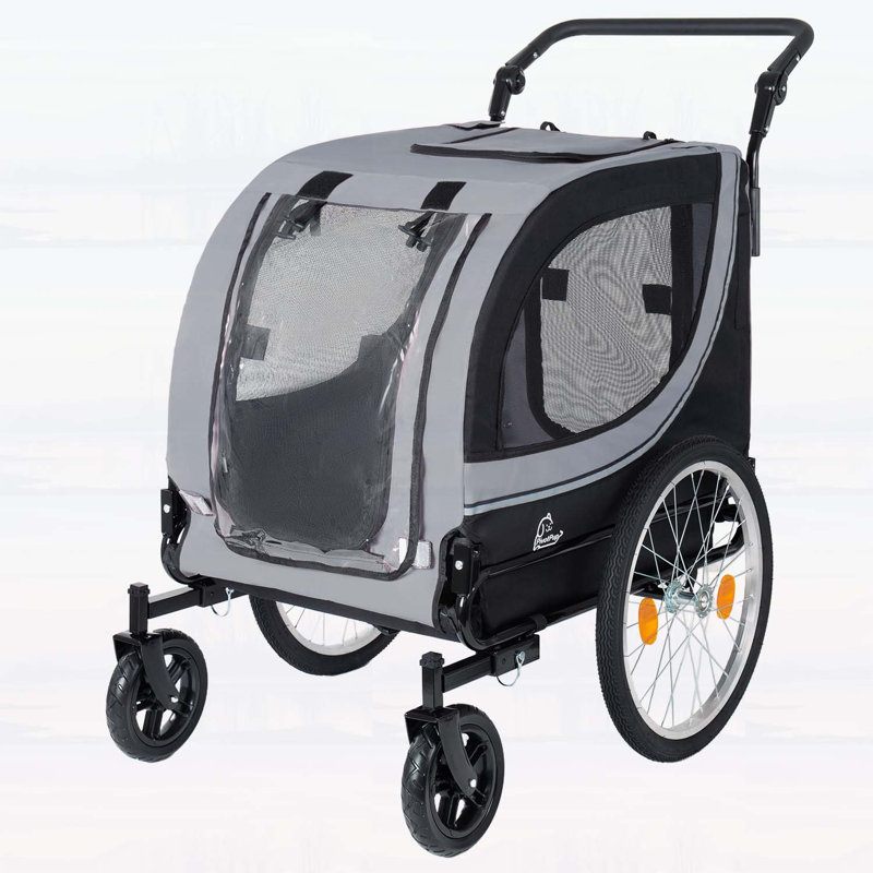 Remorque 2 en 1 et poussette pour animaux de compagnie pour chiens pesant jusqu'à 100 lb - pliable avec roues de 8 po et 20 po, filet et housse de pluie, gris