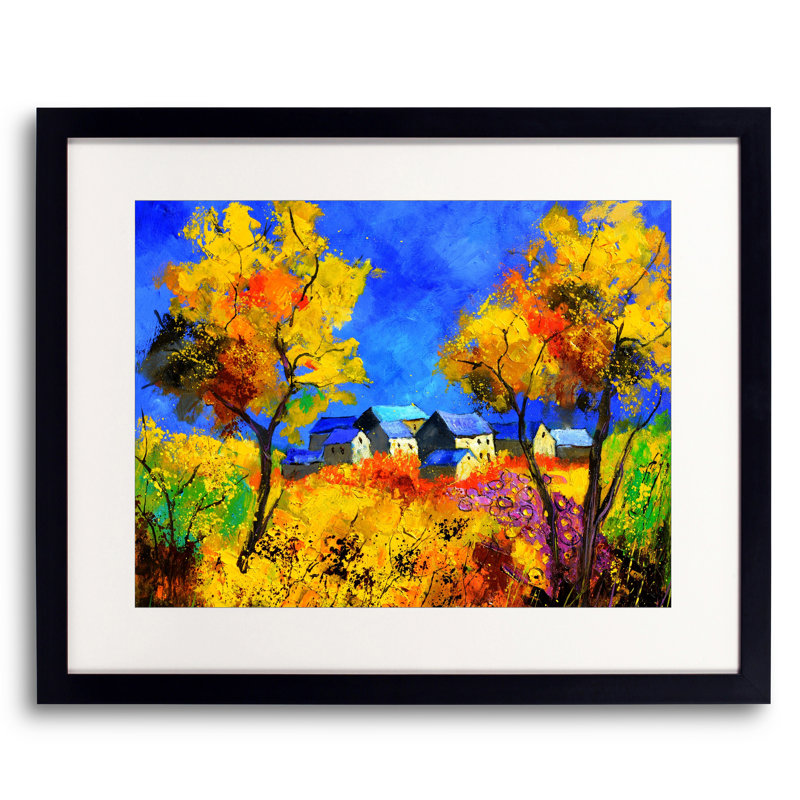 Été 885180 par Pol Ledent - Peinture, Papier avec cadre noir, H 24 po x l 30 po