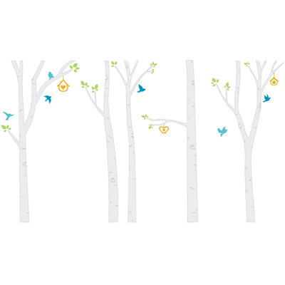 Décalcomanie murale arbres et oiseaux bouleau