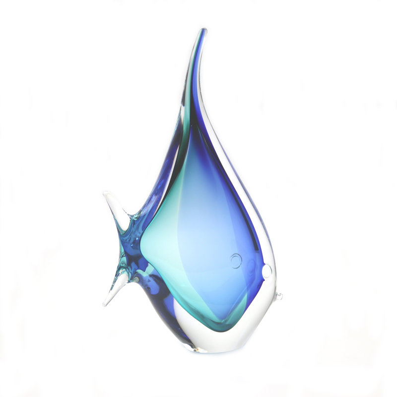 Murano Glass Design Tropical Fish, Aqua Blue, 7.5" H x 5.5" W x 2.5" D