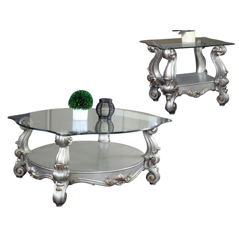 Glass Top Coffee Table, Antique Platinum