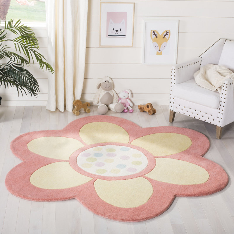 Tapis floral jaune en laine noué à la main, Rectangle 5 pi 6 po x 6 pi