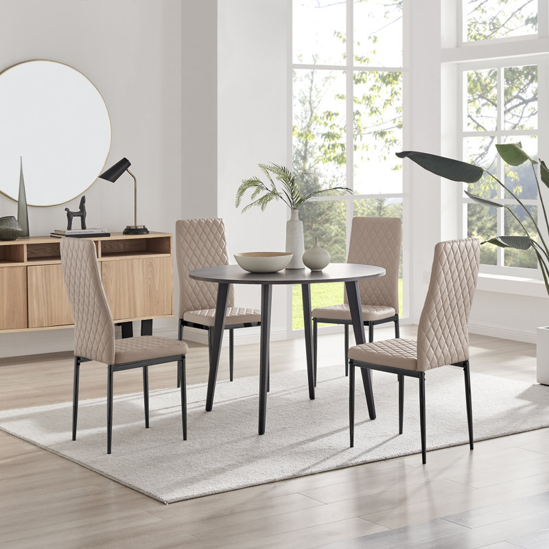 Betsab 4 - Person Dining Set, Cappuccino, Walnut/Black