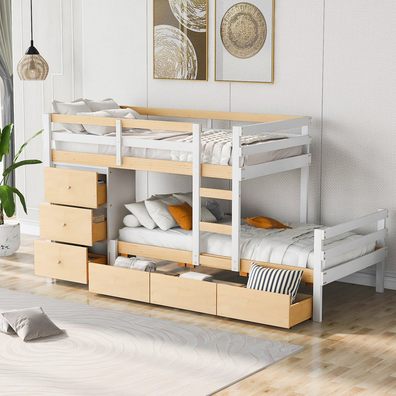 Lit superposé Loft avec tiroirs et échelle, Naturel