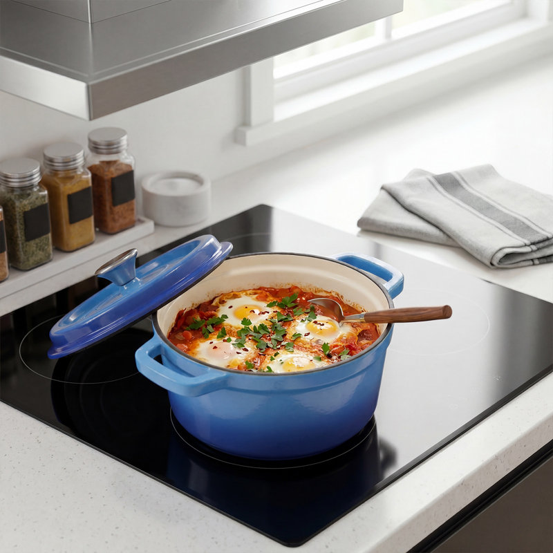 Living And Home 5L Cast Iron Stock Pot, 5 L, Yellow