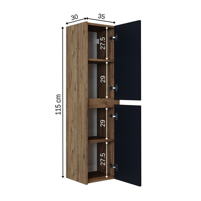 Ruarie Tall Bathroom Towel Storage Cabinet,  Anthracite/Oak