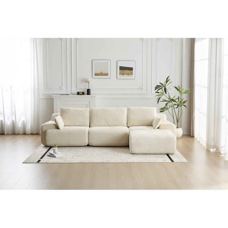 Modern Memory Foam Compressed Sofa,Large Sectional Couches For Living Room,Pet-Friendly Cloud Modular Sectional Sofa,Corduroy Fabric,Extra Deep Loveseat,No Assembly With Pillows