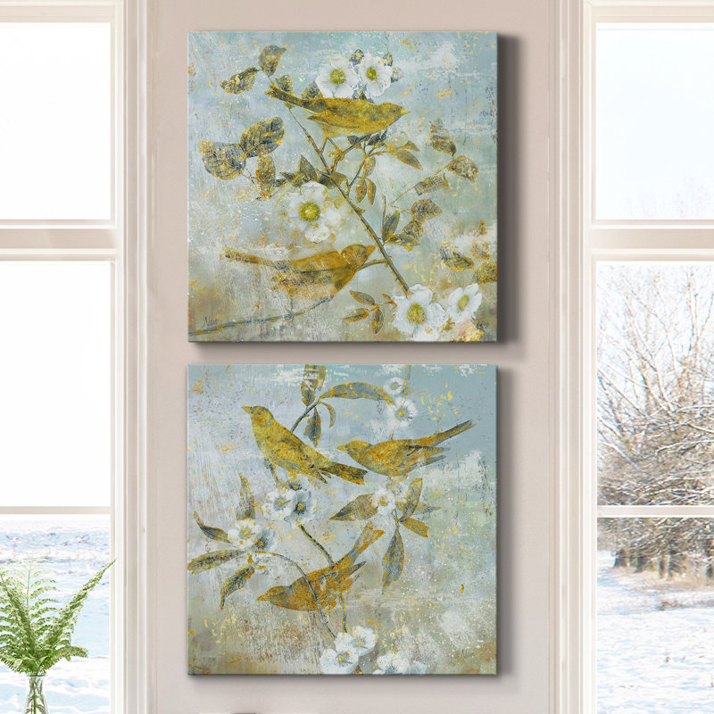 Aviaire jardin I - ensemble de 2 peintures, H 24 po x l 48 po x P 1 po, Toile tendue