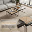 Ensemble de tables basses gigognes avec plateau en rotin et verre cannelé, structure en acier inoxydable et garniture en bois massif, style moderne peu encombrant-1086620228