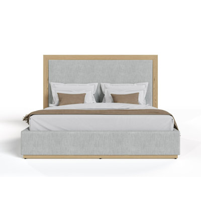 Noe Malia King Size Bed, Polyester Upholstery, Natural Wood Frame