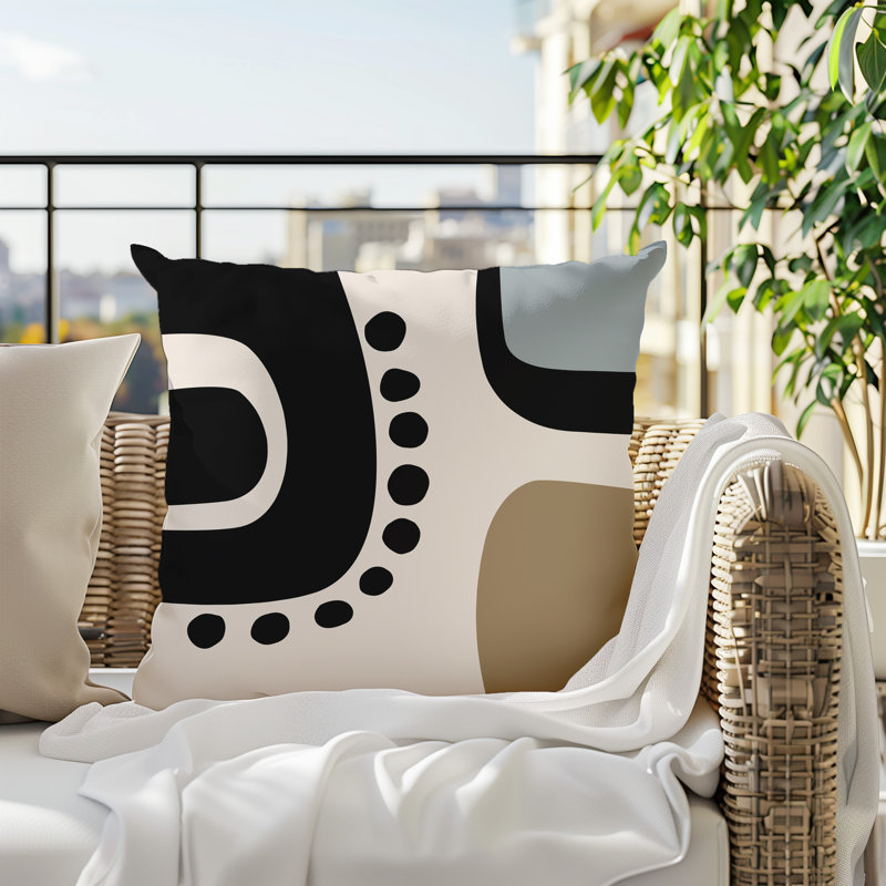 Oreiller carré réversible intérieur / extérieur Tobe Minimalist, H 15 po x l 15 po, Gris / noir / blanc cassé