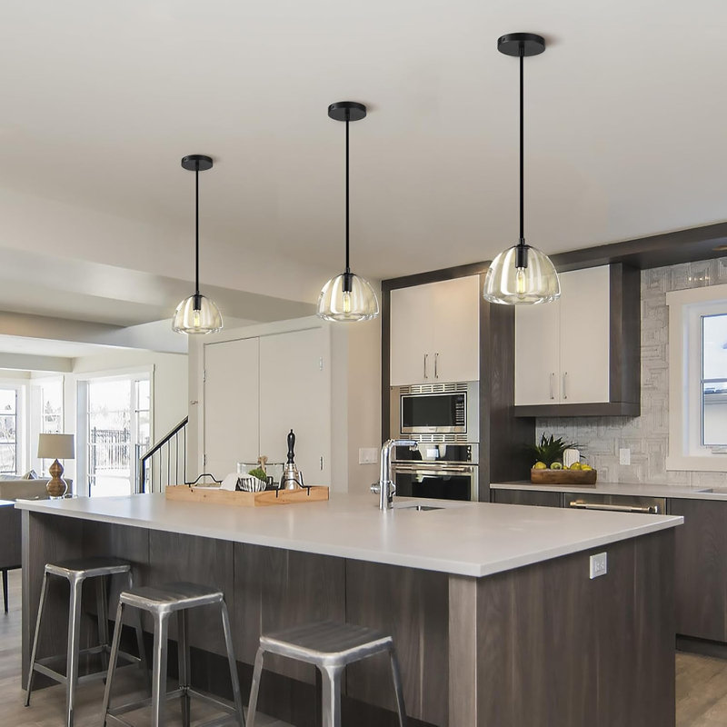 2PCS Crystal Hemisphere Pendant Light,Kitchen Pendant Lighting Over Island, Matte Black