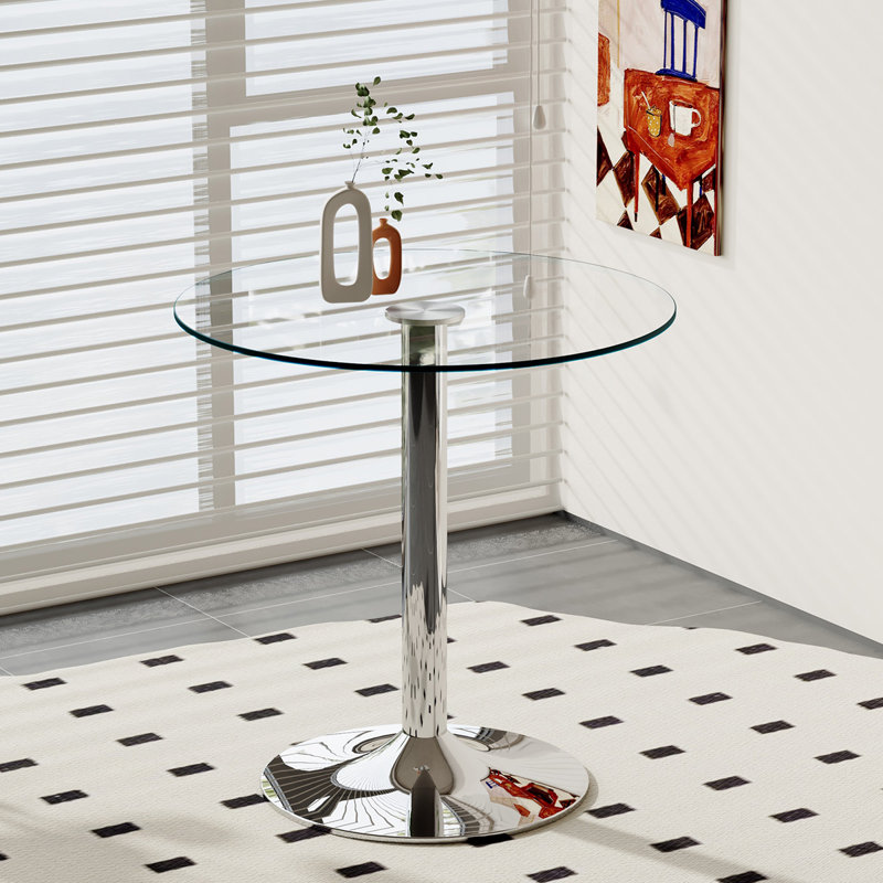 35'' Glass Bar Table, Silver