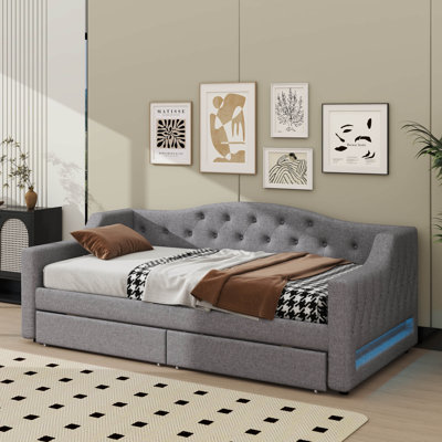 Twin XL Daybed Enhanced With LED Lighting And Dual-Drawer Storage