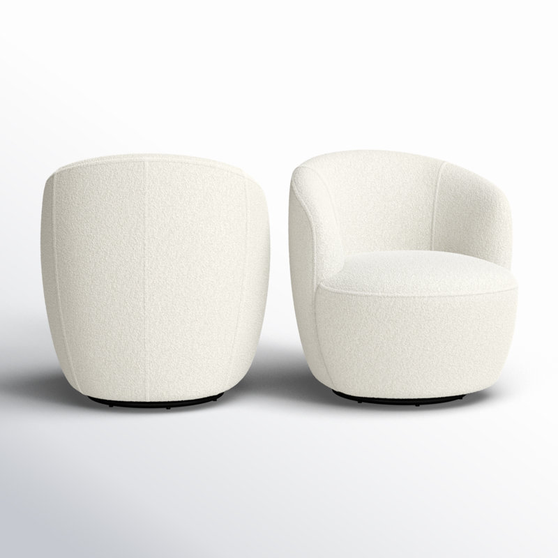 Anneros Upholstered Small Swivel Barrel Chair (Set of 2), Beige Boucle