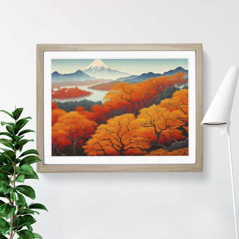 Autumn Japanese Mountain - Single Picture Frame Print, 34cm H x 46cm W x 2cm D, Oak Framed
