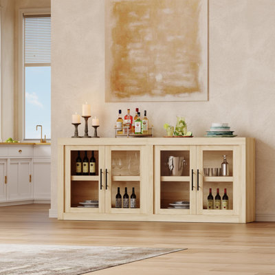 Sideboard Buffet Cabinet with Storage, Mid Century Modern Accent Cabinet with 4 Doors, Coffee Bar, Credenza Media Console for Living Room, Kitchen, Hallway, Dining Room, Entryway