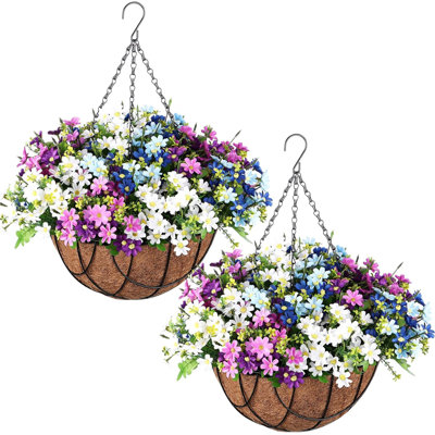 2 Pack Artificial Hanging Baskets With Flowers